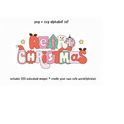 retro christmas alphabet set - png retro letters, svg retro letters, alphabet set, retro clip art, sublimation alphabet,