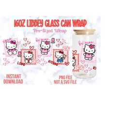 Kitty 16oz Libbey Glass Can Wrap, Kitty Valentine Glass Can Wrap, Kitty PNG Wrap, Kitty PNG, Libbey Glass Can Wraps, Val