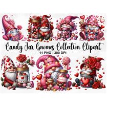 watercolor candy jar gnomes clipart, 11 png valentines gnomes clipart, valentines day clipart, fantasy clipart, gnomes p