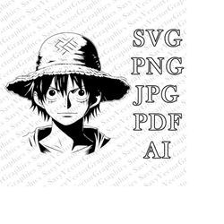 one piece luffy svg, one piece luffy png, one piece show, anime, cut file cricut, file for crafting