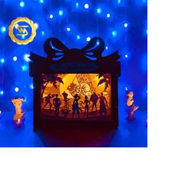 one piece christmas gift box - paper cut light box template files, shadow box, 3d papercut lightbox svg file diy, cuttin