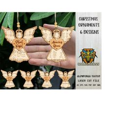 christmas sheet music ornaments svg bundle, christmas angel svg, christmas ornament, wood ornament, laser cut file, glow