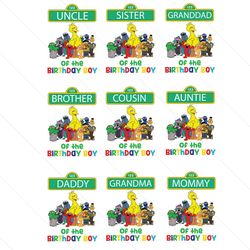 scale birthday family sesame street big bird, cousin svg, uncle svg, auntie svg, brother svg