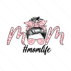 pink leopard messy bun mom life png