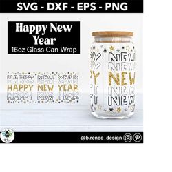 Happy New Year Glass Can SVG | New Years Libbey Glass SVG | Libbey Glass Wrap | New Years SVG | Libbey Glass Sublimation