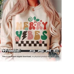 retro merry vibes svg png, checkered retro svg, retro christmas png, christmas shirt svg, christmas words svg, merry chr