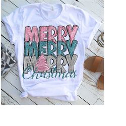 Merry Merry Christmas Sublimation, Christmas Png, Pink Glitter Christmas Png, Christmas Tree, Christmas T-shirt Designs,