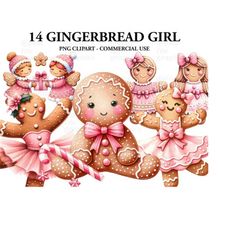 christmas cookie gingerbread girl watercolor clipart, pink cookie festive clipart png, christmas png clipart, paper craf