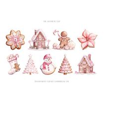 pink gingerbread clipart | gingerbread png | pink christmas | christmas cookie clipart bundle | gingerbread house | snow