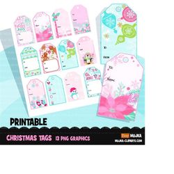 christmas tags, printable christmas gift tags, digital gift tags, santa digital stickers, pink christmas stickers, paste