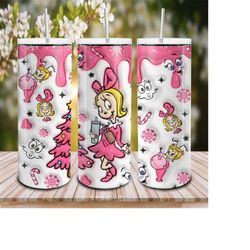 3d inflated christmas tumbler wrap, pink xmas png, christmas stanley 20oz skinny tumbler, merry christmas tumbler, santa