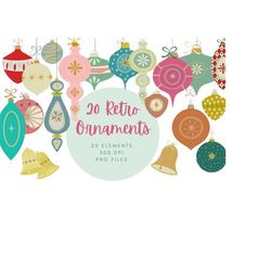 christmas clipart, retro christmas ornament clipart, holiday clipart, mid century modern clip art, vintage clipart, cozy