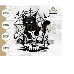 Skull Cat Svg, Black Cat Svg, Skull Svg, Scary Cat Svg, Halloween Svg, Skull Cat Shirt, Skull Cat Clipart, Cat Png, Skul