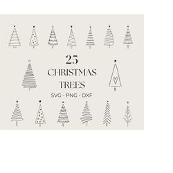 Christmas Tree SVG, Hand drawn Christmas Clipart, Doodle Christmas Trees, Svg Files for Cricut
