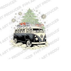 Retro Christmas Tree with a Campervan Png Sublimation Design, Vintage Hippie Bus Clipart, VW Van Png, Van Christmas Digi