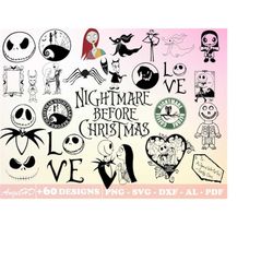 60 The Nightmare Before Christmas Svg Bundle, Night Before Christmass Clipart, Cricut, Digital Vector Cut File
