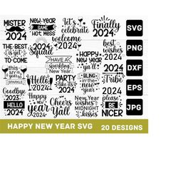 Happy New Year SVG Bundle,2024 Sublimation Digital Design Bundle, Cheer New Year Sublimation Bundle, Digital Download, N