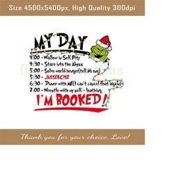 My Day I&39m Booked PNG File Download, The Grinch Christmas Schedule PNG, Christmas Lights Grinchmas, Retro Christmas Gr