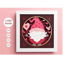 3d gnome shadow box, valentines day shadow box, heart 3d svg, layered butterfly, files for cricut and silhouette with ea