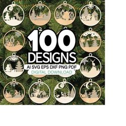 christmas ornament svg bundle 3 layers ornament laser cut files christmas balls tree decorations craft hanging bauble di