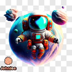 astronaut floating in space with planets and stars png design 263