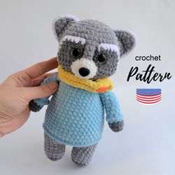 Raccoon crochet pattern amigurumi plush toys easy to follow Eng PDF