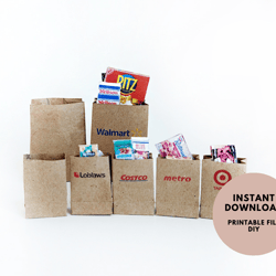6 styles,  16 112 brown paper bags for dollhouse, doll supermarket, diy template,printable miniature template