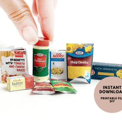 1 6 scale, 9pieces pasta set - printable dollhouse cooking recipe for doll - diy, barbie meal,  mini recipe