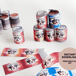 openable dog can foods, pet foods,  1:6 printable miniature template for pet store and doll house