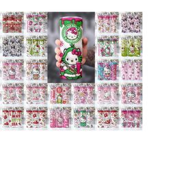 25 Kjtty Christmas Coffee Tumbler, Cartoon Tumbler, Tumbler Wrap, Spring Flower Pink Cat PNG, 20oz Straight Skinny Wrap,