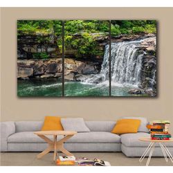 waterfall nature scenery painting, waterfall and forest canvas