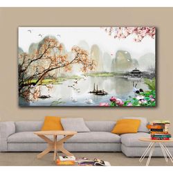 japan cherry blossom samurai sakura and lake mountain