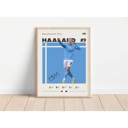 erling haaland poster, manchester city football print, football