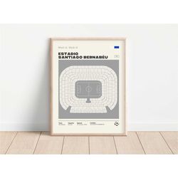 estadio santiago bernabeu poster, real madrid stadium print,