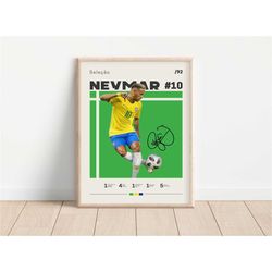 neymar poster, brazil football print, football poster, soccer