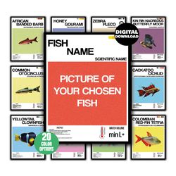 personalized fish poster print, unique wall decor fish