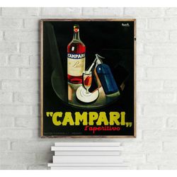 campari l'aperitivo vintage alcohol advertisement poster, retro wall
