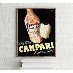 bitter campari l'aperitivo vintage alcohol advertisement poster, retro