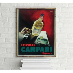 cordial campari liquor vintage alcohol advertisement poster, retro