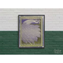 the modern, retro poster, peacock and bird, purple
