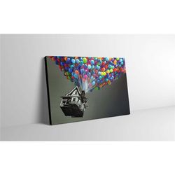 up flying balloon house canvas print wall art