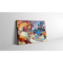 mega charizard battle canvas print - pokemon wall