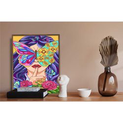 feminist poster, butterfly and flower wall art, women's