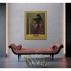 justice tarot art, dark academia, tarot card, tarot
