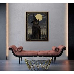 black cat the protector, dark academia, tarot card,