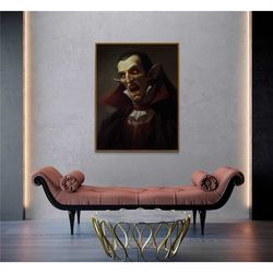 vampire portrait, dracula poster, dark academia decor, halloween,
