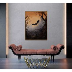 dark academia bat oil painting poster canvas, dark