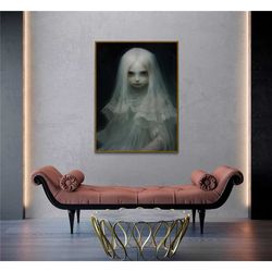 spooky ghost in dress, vintage poster, art poster