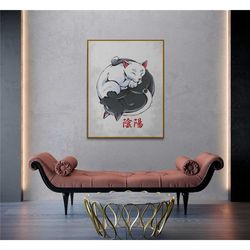 yin and yang japandi cat, japandi art, yin