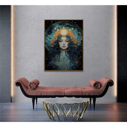 the moon tarot art, tarot card, dark academia,